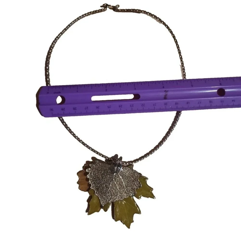 Metal Choker Necklace 3 Leaves Vintage - Picture 3 of 5